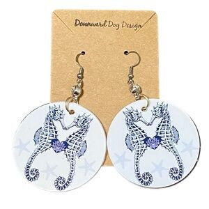 Seahorse Starfish Earrings NWT Blue Nautical Ocean Round Dangle Lightweight